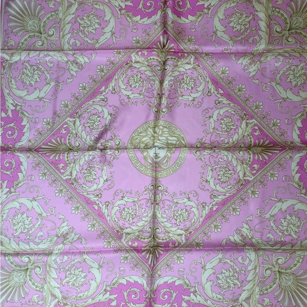 New In Box ✨ VERSACE Pink / Gold Medusa Silk Scarf Twilly